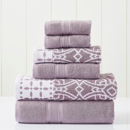 Modern Threads 6-Piece Yarn Dyed Jacquard/Solid Towel Set Monroe Orchid